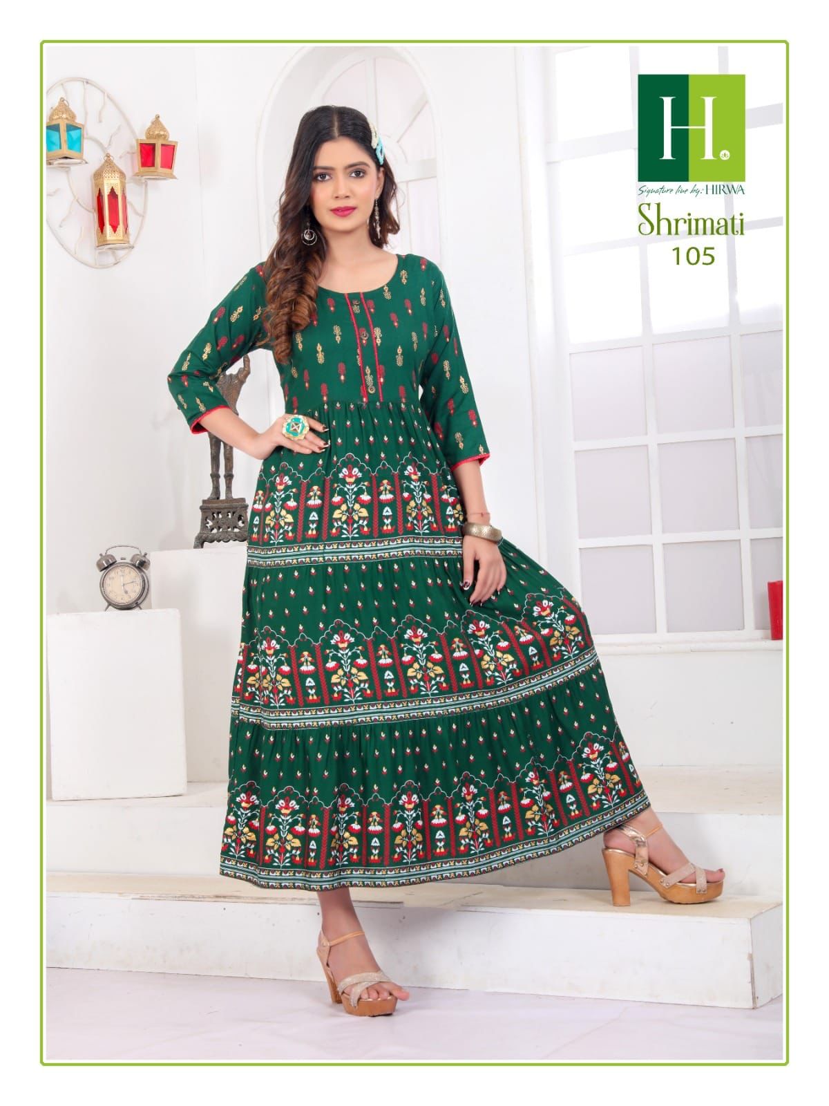 Shrimati Vol 2 By Hirwa Rayon Printed Long Anarkali Kurti Wholesale Shop In Surat
